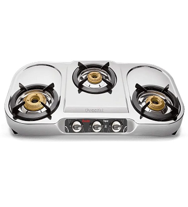 Preethi Topaz, 3 Burner Stainless steel Gas Stove, 5 Yr Body & Burner Warranty